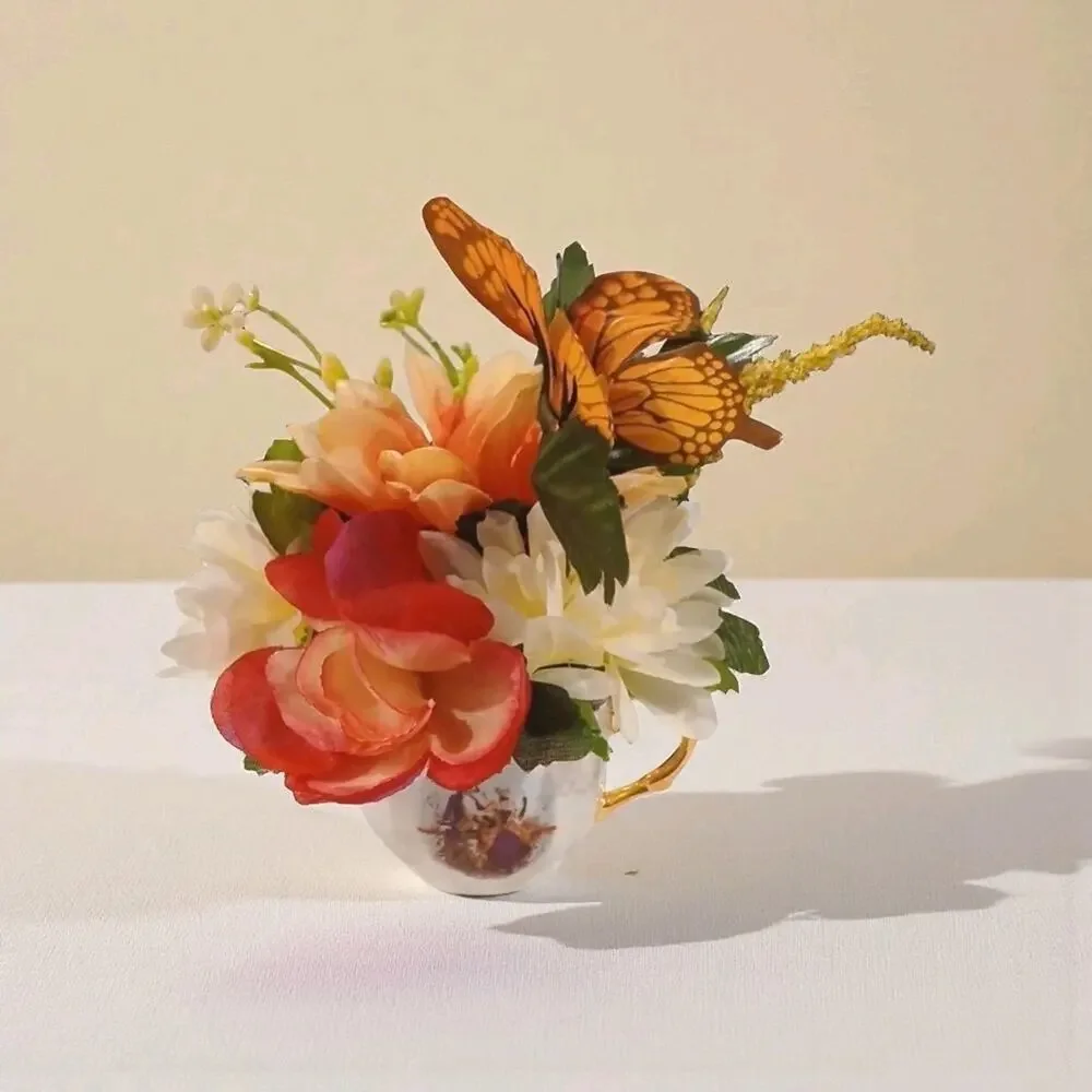 Monarch Butterfly Floral Arrangement Tea Cup POP-IN Party Birthday Get Well Gift